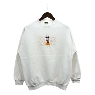 ディズニー(Disney)の90年代 USA製 Disney ディズニー ミッキー スウェット キャラクター ホワイト (メンズ LARGE) 中古 古着 Q3013(スウェット)