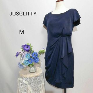 ジャスグリッティー(JUSGLITTY)のジャスグリッティー　極上美品　ドレス　ワンピース　パーティー　ネイビー色系　М(ナイトドレス)