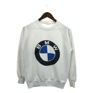 80年代 企業ロゴ BMW スウェット トレーナー ラグランスリーブ ホワイト (メンズ L相当) 中古 古着 Q3100(スウェット)