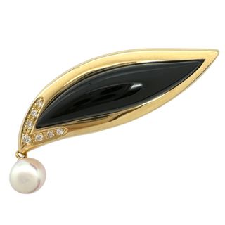 タサキ(TASAKI)の　タサキ TASAKI パール オニキス ダイヤ ブローチ D:0.09ct K18YG/パール オニキス ジュエリー(ブローチ/コサージュ)