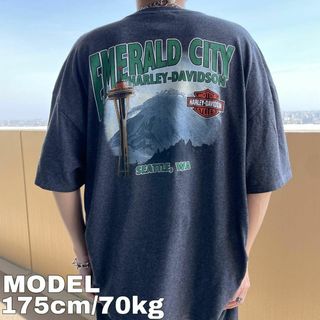 ハーレーダビッドソン(Harley Davidson)のハーレーダビッドソン プリントTシャツ ポケット グレー 黒 3XL 8652(Tシャツ/カットソー(半袖/袖なし))