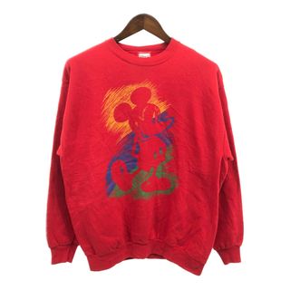 ディズニー(Disney)の90年代 USA製 Disney DISNY DESIGNS ディズニー ミッキーマウス スウェット キャラクター レッド (メンズ L/XL) 中古 古着 Q3140(スウェット)