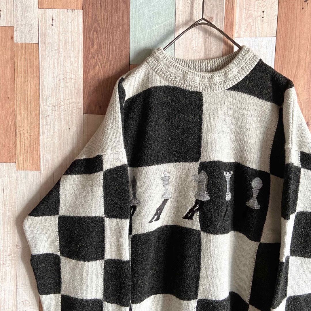 ART VINTAGE - 90s 00s vintage 古着 パネル柄ニット 黒灰 ART VINTAGE - 90s 00s vintage 古着 パネル柄ニット 黒灰