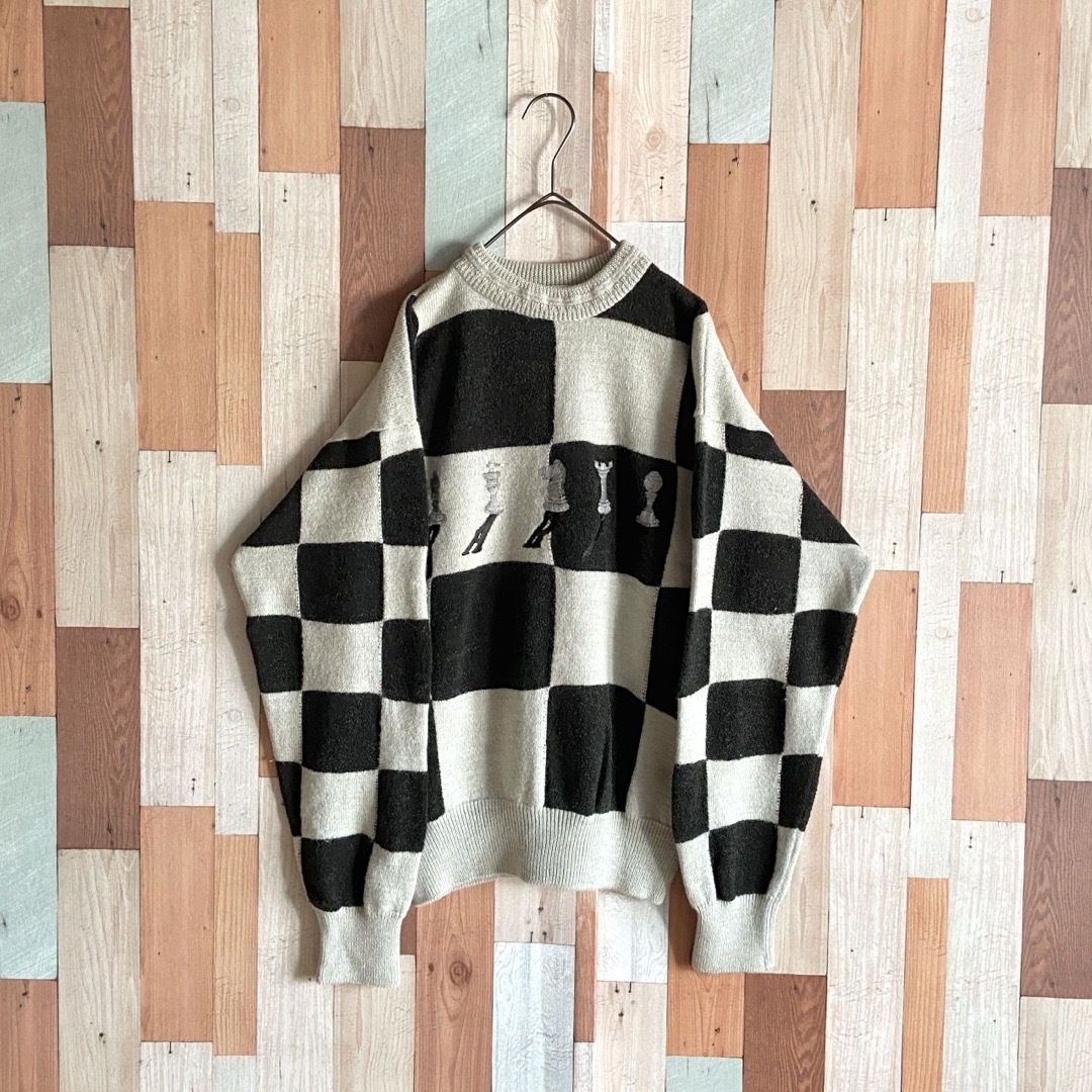 ART VINTAGE - 90s 00s vintage 古着 パネル柄ニット 黒灰 ART VINTAGE - 90s 00s vintage 古着 パネル柄ニット 黒灰