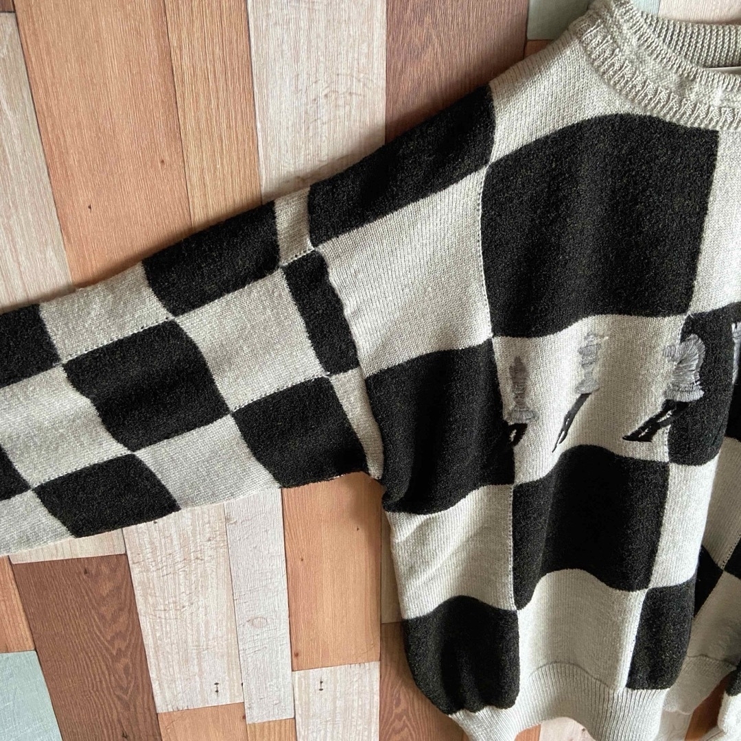 ART VINTAGE - 90s 00s vintage 古着 パネル柄ニット 黒灰 ART VINTAGE - 90s 00s vintage 古着 パネル柄ニット 黒灰