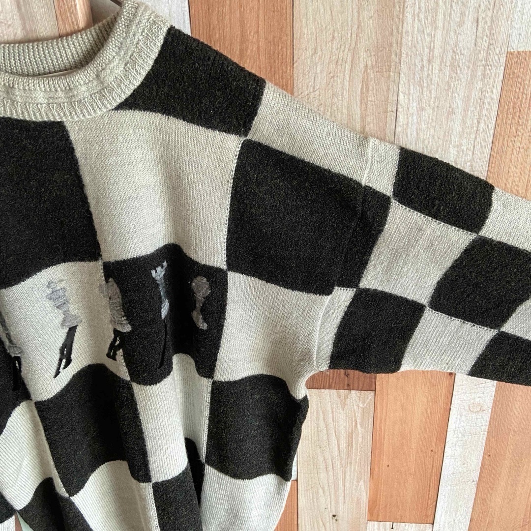 ART VINTAGE - 90s 00s vintage 古着 パネル柄ニット 黒灰 ART VINTAGE - 90s 00s vintage 古着 パネル柄ニット 黒灰