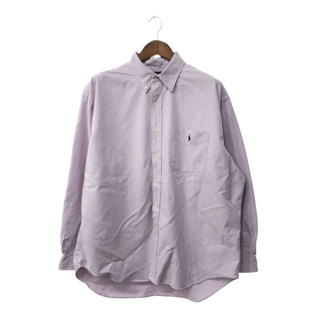 90年代 RALPH LAUREN ラルフローレン BIG SHIRT 長袖シャツ ワンポイントロゴ ピンク (メンズ XL相当) 中古 古着 Q3171 メンズのトップス(シャツ)の商品写真