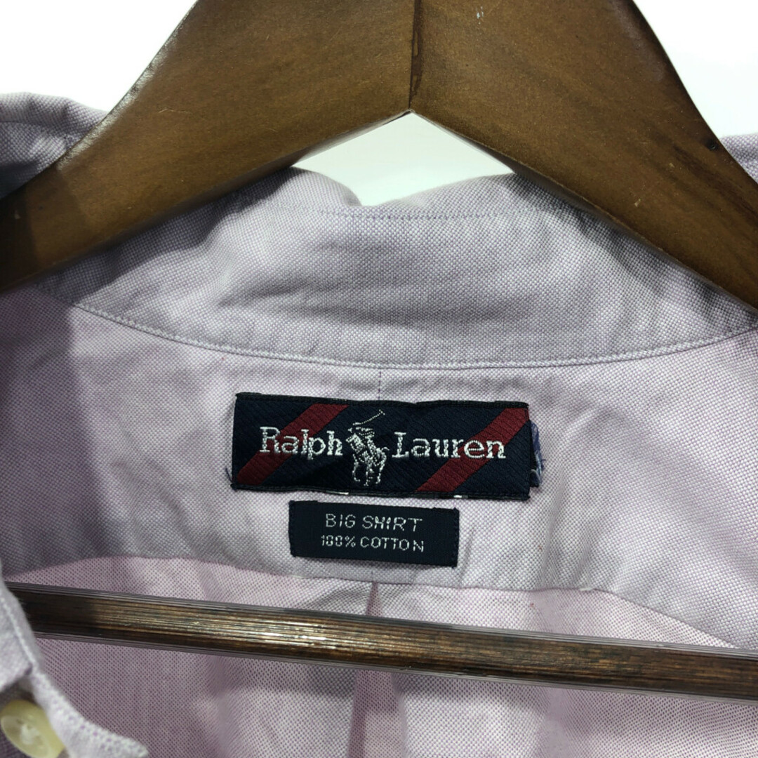 90年代 RALPH LAUREN ラルフローレン BIG SHIRT 長袖シャツ ワンポイントロゴ ピンク (メンズ XL相当) 中古 古着 Q3171 メンズのトップス(シャツ)の商品写真