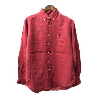 ポロラルフローレン(POLO RALPH LAUREN)の90年代 Polo by Ralph Lauren ポロ ラルフローレン ボタンダウン リネンシャツ ワンポイントロゴ レッド (メンズ L) 中古 古着 Q3169(シャツ)