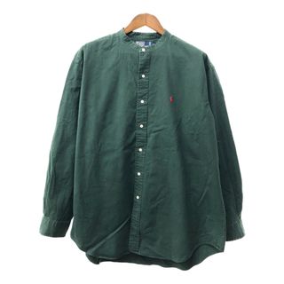 ポロラルフローレン(POLO RALPH LAUREN)の90年代 Polo by Ralph Lauren ポロ ラルフローレン POST BOY ノーカラーシャツ ワンポイントロゴ グリーン (メンズ XL) 中古 古着 Q3172(シャツ)