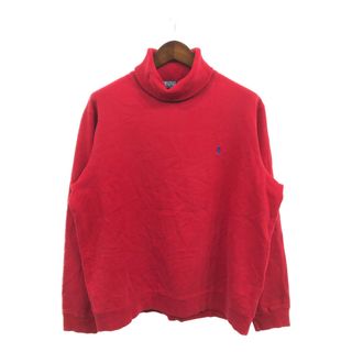 ポロラルフローレン(POLO RALPH LAUREN)の90年代 Polo by Ralph Lauren ポロ ラルフローレン タートルネック スウェット ワンポイントロゴ レッド (メンズ XL) 中古 古着 Q3200(スウェット)