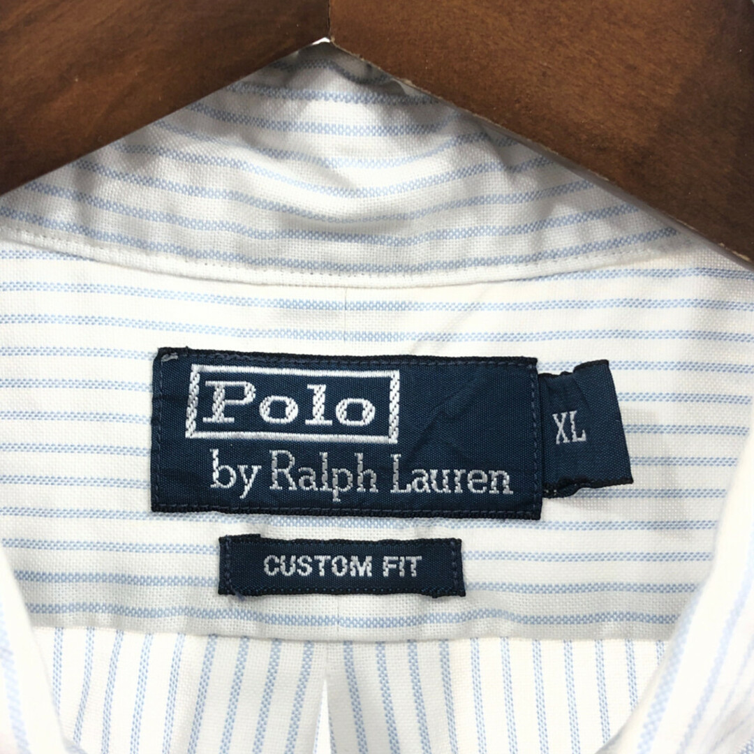 POLO RALPH LAUREN(ポロラルフローレン)の90年代 Polo by Ralph Lauren ポロ ラルフローレン BD長袖シャツ ワンポイントロゴ ストライプ ホワイト (メンズ XL) 中古 古着 Q3183 メンズのトップス(シャツ)の商品写真