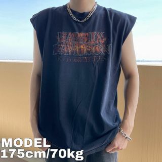 ハーレーダビッドソン(Harley Davidson)のハーレーダビッドソン ノースリーブ プリントTシャツ 00s 黒 XL 8554(Tシャツ/カットソー(半袖/袖なし))