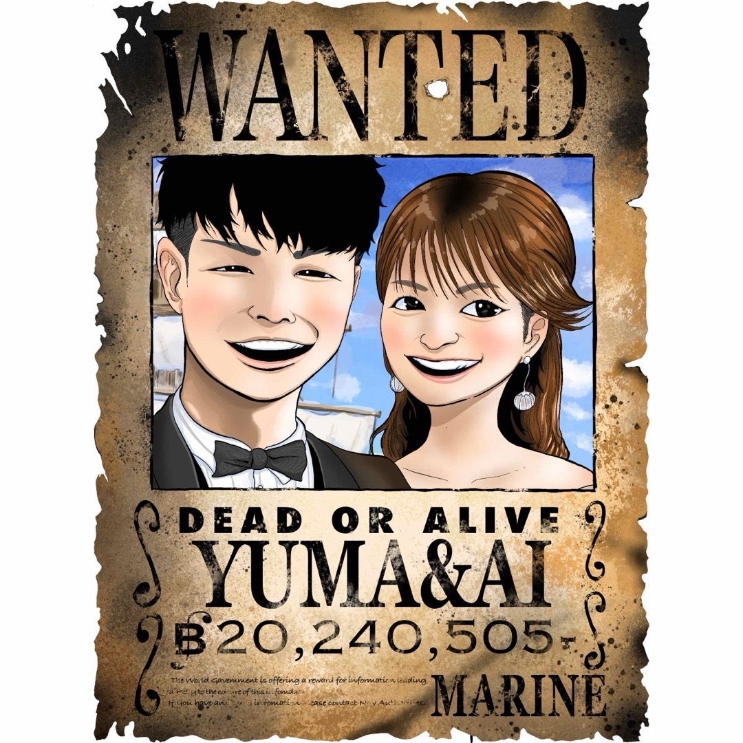 ONE PIECE 手配書　WANTED 似顔絵イラスト　ウェルカムボード ハンドメイドのウェディング(ウェルカムボード)の商品写真