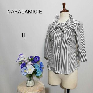 ナラカミーチェ(NARACAMICIE)のナラカミーチェ　極上美品　七分袖ブラウス　ストライプ柄　Lサイズ(シャツ/ブラウス(長袖/七分))