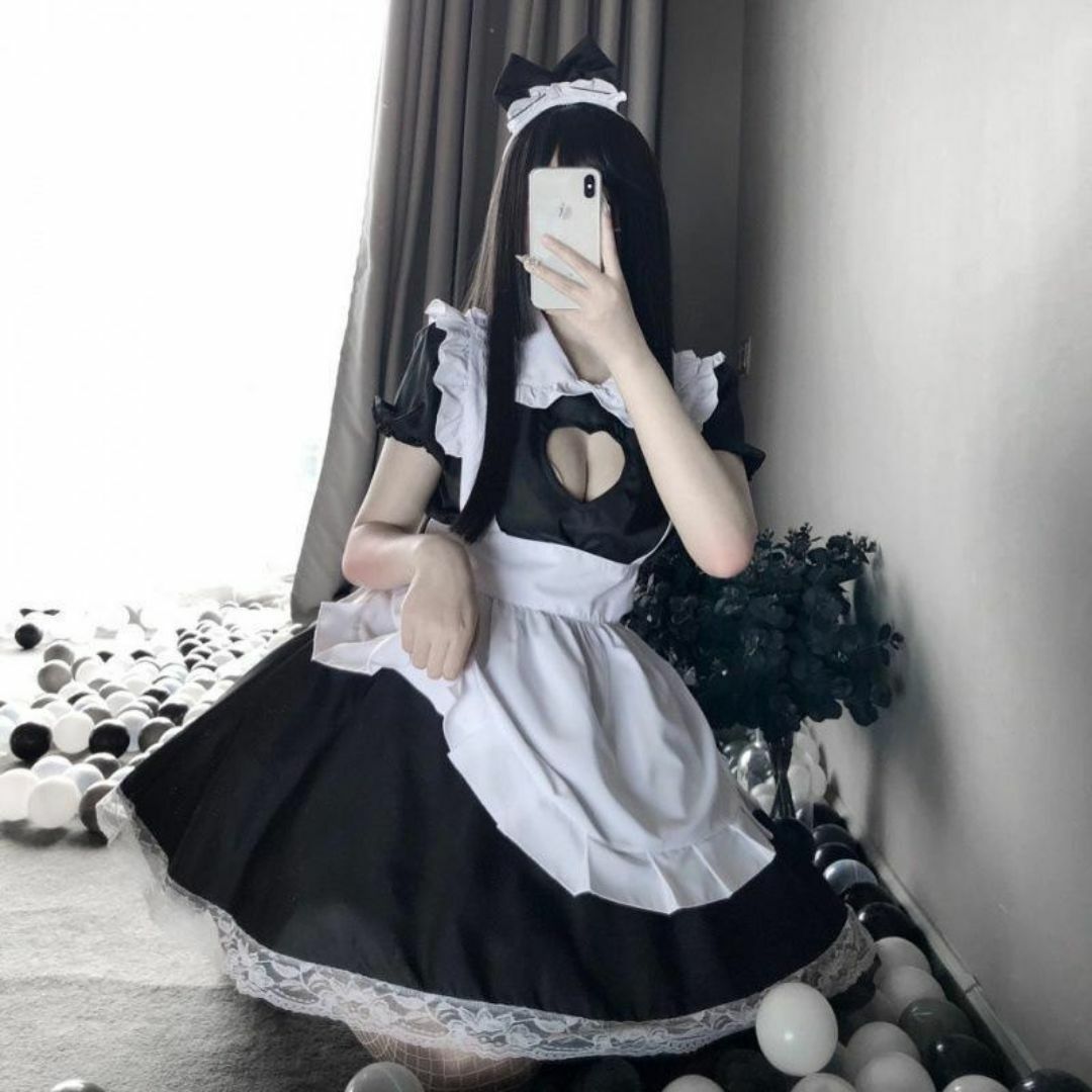 【ストッキン付き】コスプレ♥可愛いハートメイド服♥セクシーランジェリーセット エンタメ/ホビーのコスプレ(衣装)の商品写真