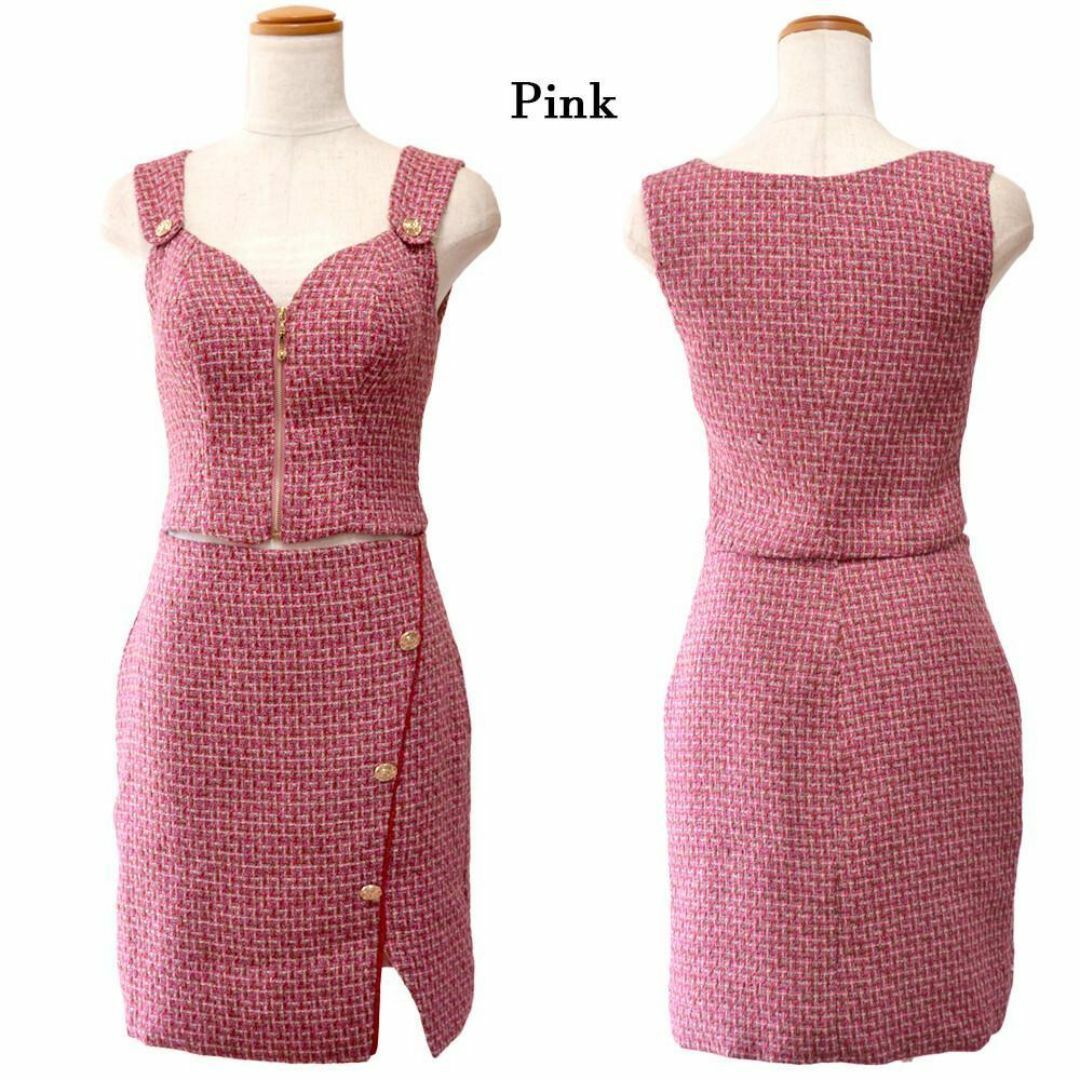 JEWELS(ジュエルズ)のラブリッチ チェック セットアップ キャバドレス S ピンク ツイード レディースのフォーマル/ドレス(ミニドレス)の商品写真