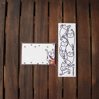 【わっしょいねこメッセージカードとしおりセット】オリジナルキャラクターイラスト猫(カード/レター/ラッピング)
