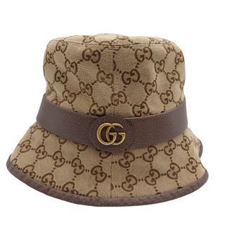 グッチ(Gucci)のグッチ GUCCI Gucci フェドラハット 小物 帽子 ロゴデザイン 総柄 モノグラム 日よけ ツバ ブリム 定番 個性的 ワンポイント ブラウン系 GGキャンバス 576587 メンズ レディース 【中古 Bランク】☆送料無料☆ 当店通常価格49800円(ハット)