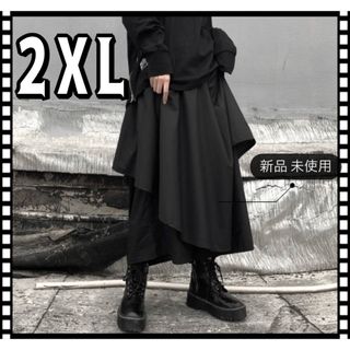 袴パンツ　病みかわ　サルエル　ガウチョ　ワイド　レイヤード　パンツ　スカート　黒(カジュアルパンツ)