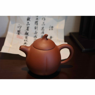 中国茶器　宜興紫砂　朱泥　かぼちゃ壺　急須(陶芸)