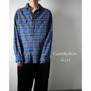 ヴィンテージ(VINTAGE)のGoodiellow&co マルチ ボーダー コットン 長袖 シャツ L 青系(シャツ)