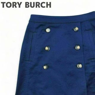 トリーバーチ(Tory Burch)のトリーバーチ スカート ミニスカート 台形 2号 ネイビー 美品 ひざ丈 紺(ミニスカート)