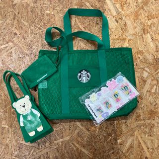 スターバックス(Starbucks)のSTARBUCKS メッシュトートバッグ　ドリンクホルダー　クリップ　セット(トートバッグ)