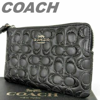 コーチ(COACH)のコーチ 小物入れ ポーチ ジップ リストレット グリッター ブラック レザー 黒(ポーチ)