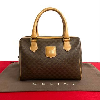 セリーヌ(celine)の極 美品 CELINE セリーヌ ヴィンテージ マカダム ブラゾン トリオンフ 柄 レザー ハンドバッグ ミニ ボストンバッグ ブラウン 21070(ハンドバッグ)