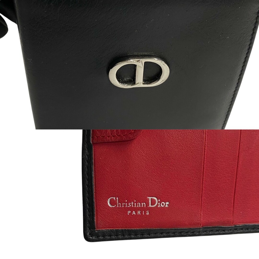 Dior(ディオール)の極 美品 Christian Dior クリスチャンディオール CD ロゴ 金具 レザー 本革 二つ折り 財布 折り財布 ミニ ウォレット ブラック 黒 82632 レディースのファッション小物(財布)の商品写真