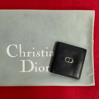 ディオール(Dior)の極 美品 Christian Dior クリスチャンディオール CD ロゴ 金具 レザー 本革 二つ折り 財布 折り財布 ミニ ウォレット ブラック 黒 82632(財布)