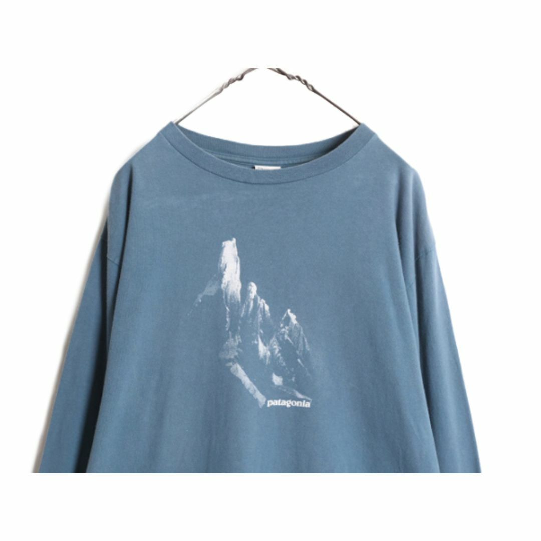 patagonia(パタゴニア)の90s 00s USA製 ★ パタゴニア グラフィック プリント 長袖 Tシャツ メンズ M / 90年代 00年代 Patagonia Beneficial ロンT アウトドア 青 メンズのトップス(Tシャツ/カットソー(七分/長袖))の商品写真