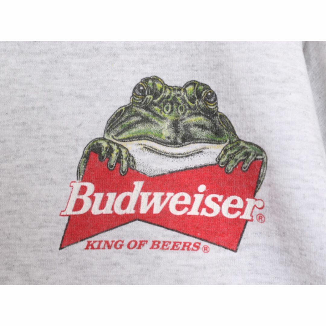 90s ★ バドワイザー カエル イラスト プリント Tシャツ メンズ L / 古着 90年代 オールド Budweiser オフィシャル ビール 企業 当時物 灰 メンズのトップス(Tシャツ/カットソー(半袖/袖なし))の商品写真