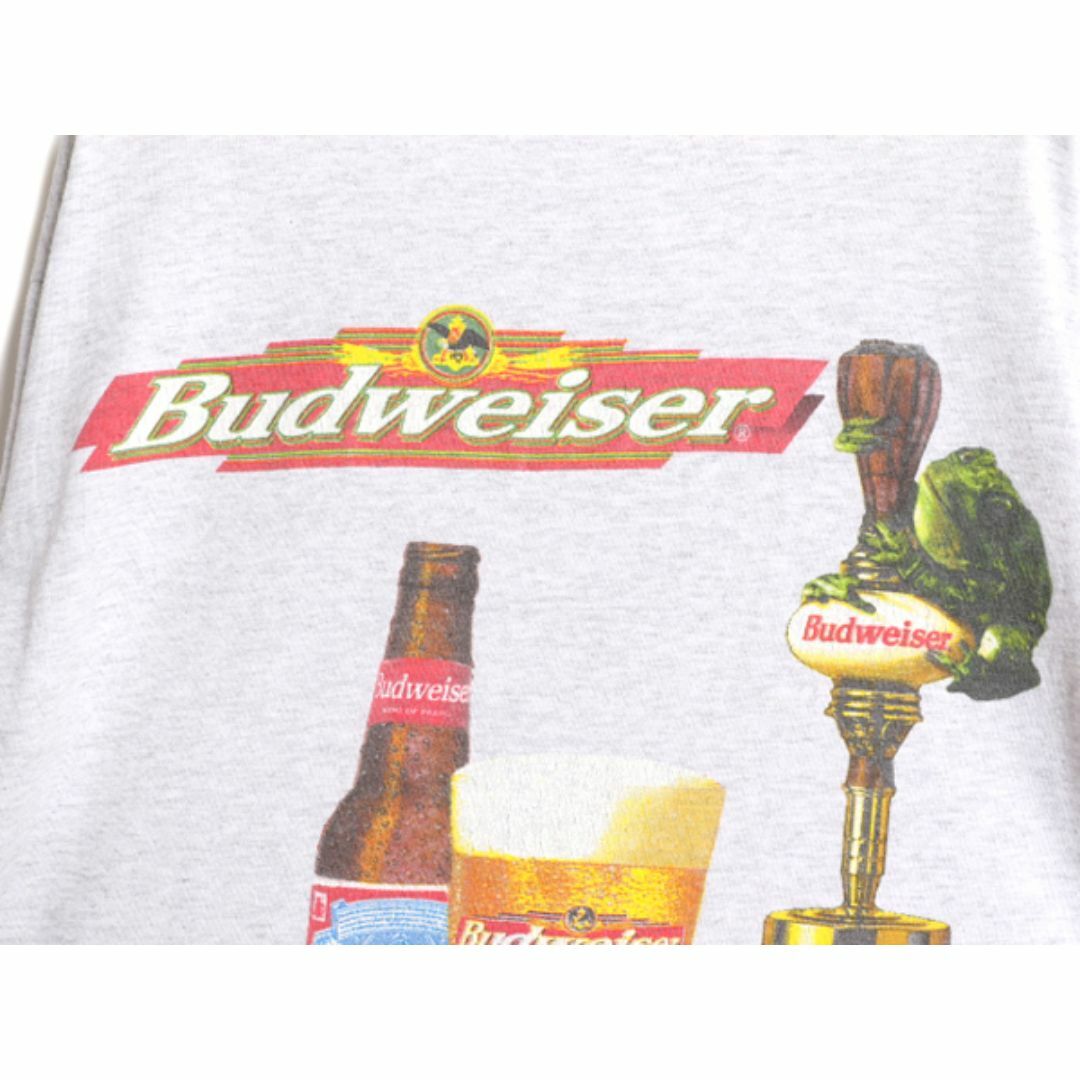 90s ★ バドワイザー カエル イラスト プリント Tシャツ メンズ L / 古着 90年代 オールド Budweiser オフィシャル ビール 企業 当時物 灰 メンズのトップス(Tシャツ/カットソー(半袖/袖なし))の商品写真