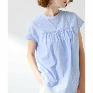 サニーレーベル(Sonny Label)の【サックス】『一部WEB限定カラー』バンドカラーコットンレースシャツ(シャツ/ブラウス(長袖/七分))