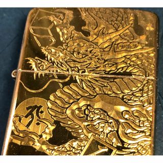 ジッポー(ZIPPO)のジッポーアーマーボディー金 昇り龍・名前・梵字　彫刻zippo 倶利伽羅竜王(タバコグッズ)