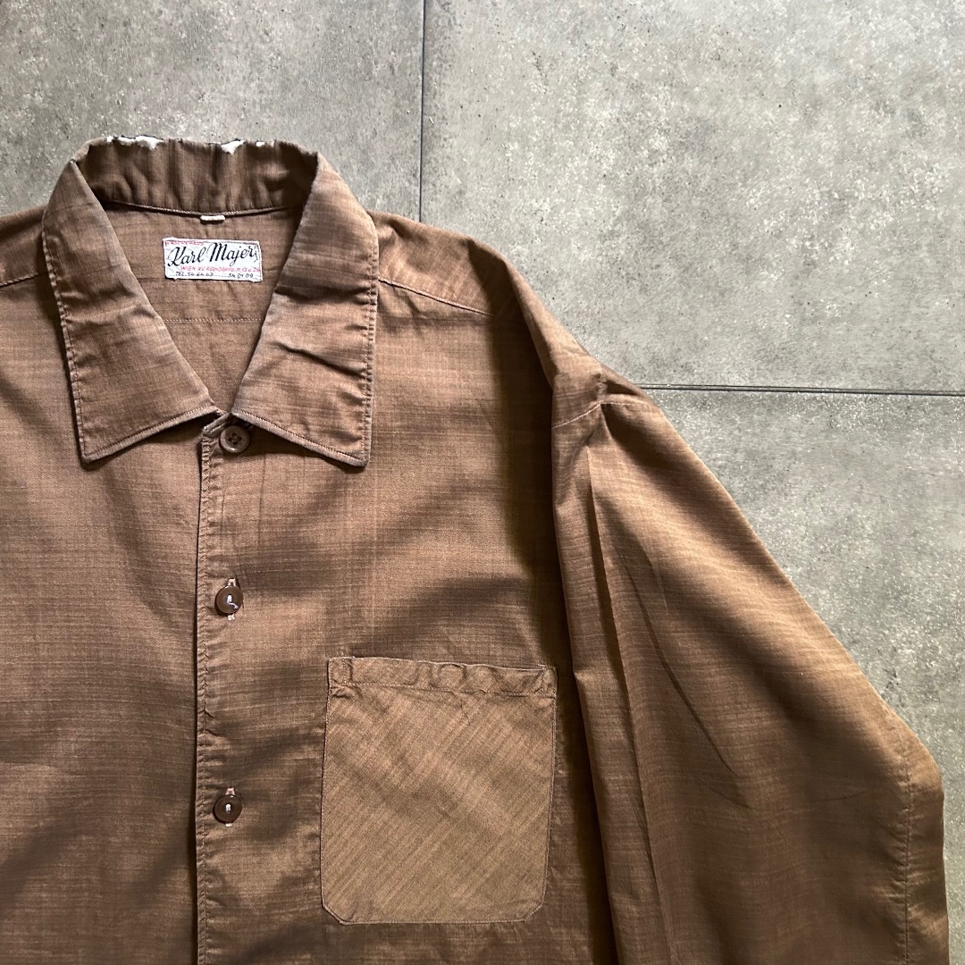 50s60s kail majer コットンサテンシャツ ブラウン 2 ユーロ メンズのトップス(シャツ)の商品写真