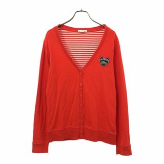 LACOSTE - ラコステ ロゴワッペン 長袖 Vネック カーディガン 42 レッド LACOSTE 裏地ボーダー レディース 古着 【240411】