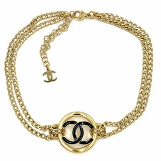 シャネル(CHANEL)のCHANEL シャネル ネックレス チョーカー チョーカー アクセサリー アジャスター付き ココマーク ココ  GP    C22S ゴールド ブラック 黒 レディース 約25.9g 2022年年【中古品】(ネックレス)