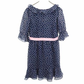 RED VALENTINO - レッドヴァレンティノ ドット柄 5分袖 フリル 膝丈ワンピース 38 ネイビー RED VALENTINO 水玉 レディース 古着 【240411】