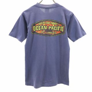 オーシャンパシフィック 90s USA製 オールド バックプリント 半袖 Tシャツ L ネイビーパープル系 oceanpacific レディース 古着 【240411】 メール便可