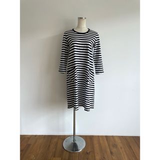 marimekko - マリメッコ/ワンピース/7分袖/コットン/XS/ブラック×ホワイト/ボーダー