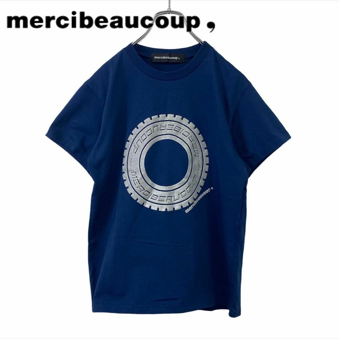 mercibeaucoup(メルシーボークー)の■ mercibeaucoup ビッグプリントTシャツ ネイビー サイズ1 レディースのトップス(Tシャツ(半袖/袖なし))の商品写真