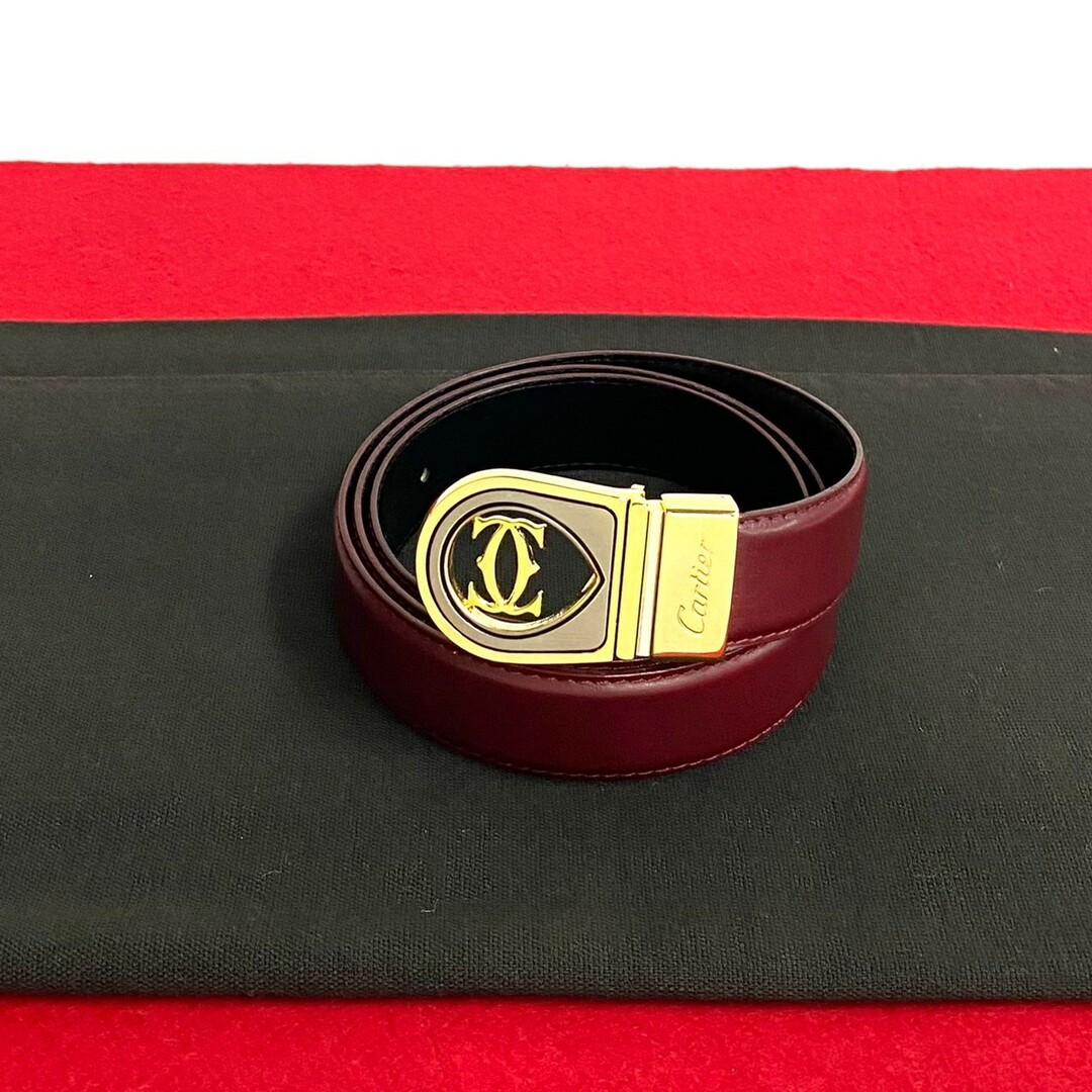 Cartier(カルティエ)の極 美品 希少品 CARTIER カルティエ ヴィンテージ ロゴ 金具 バックル レザー 本革 ベルト 小物 メンズ ボルドー 赤 19716 レディースのファッション小物(その他)の商品写真