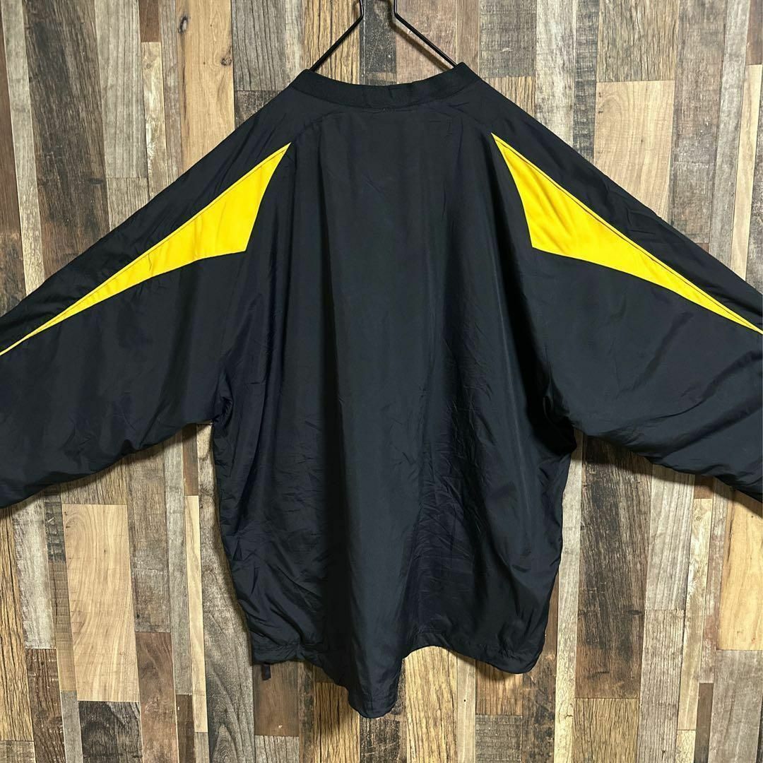 ナイロン ゲームシャツ 極太アーム ブラック イエロー 2XL 黒 USA古着 メンズのジャケット/アウター(ナイロンジャケット)の商品写真