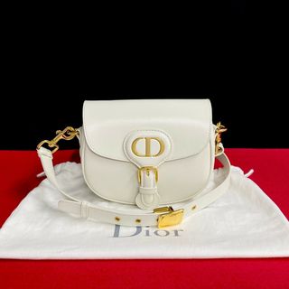 ディオール(Dior)のほぼ未使用 袋付 Christian Dior ディオール ボビー スモール CD ロゴ 金具 ボックスカーフ レザー ショルダーバッグ ホワイト 10920(ショルダーバッグ)