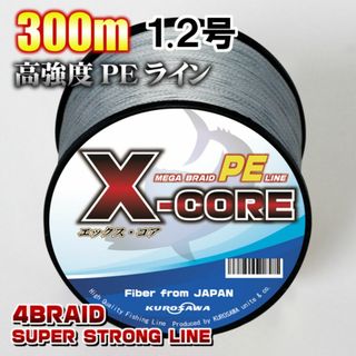 高強度PEラインX-CORE1.2号20lb・300m巻き 灰 グレー！(釣り糸/ライン)