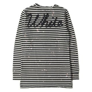 OFF-WHITE - OFF-WHITE オフホワイト Tシャツ サイズ:XS ダメージ ブリーチ 加工 バックロゴ ボーダー ロングスリーブTシャツ トップス 長袖 ロンT カットソー ホワイト ブラック 白黒【メンズ】【中古】