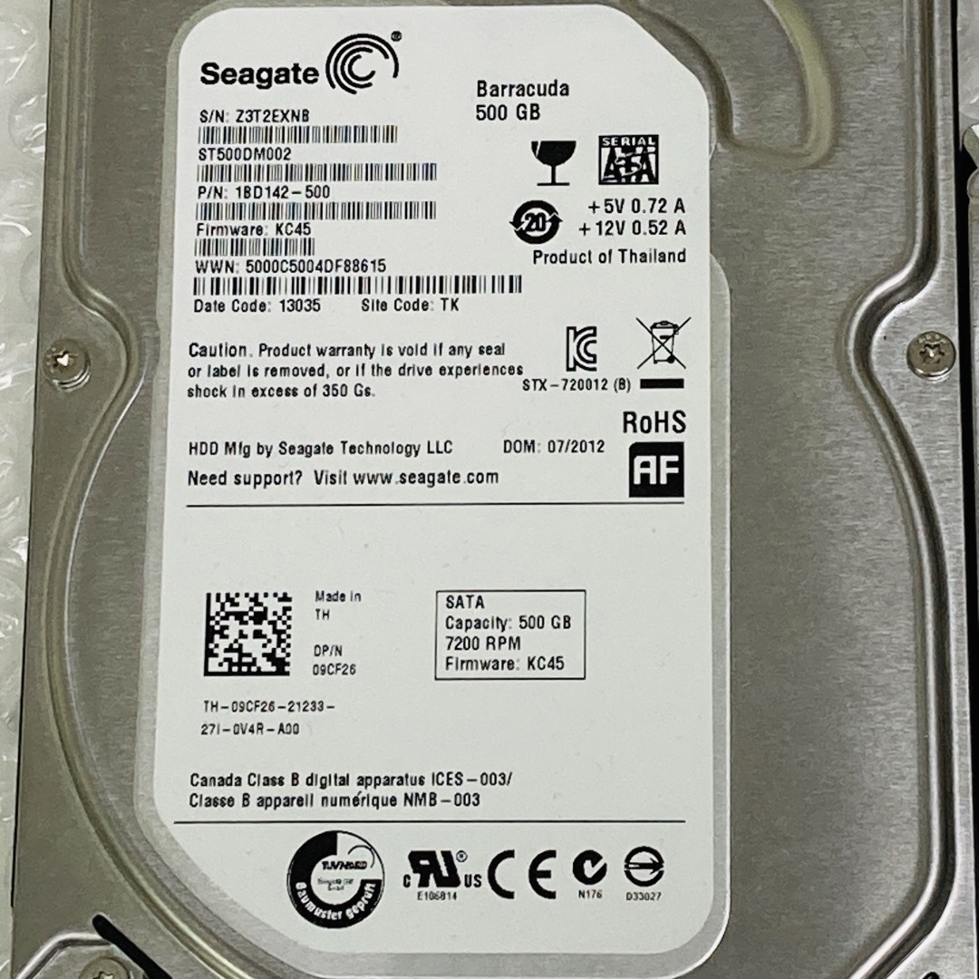 SEAGATE(シーゲイト)の【動作確認済】SEAGATE 3.5インチ  500GB HDD ハードディスク スマホ/家電/カメラのPC/タブレット(PCパーツ)の商品写真